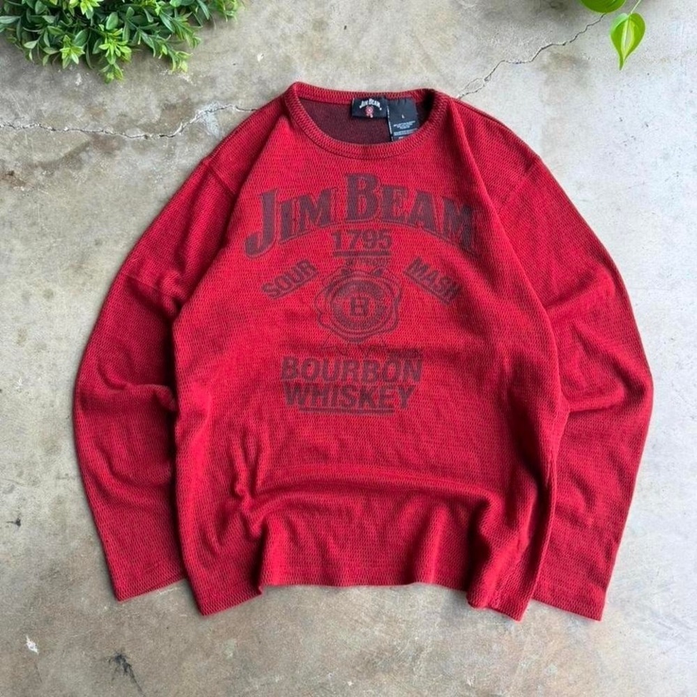 Vintage 90s Jim bean bourbon whiskey thermal long sleeve size L